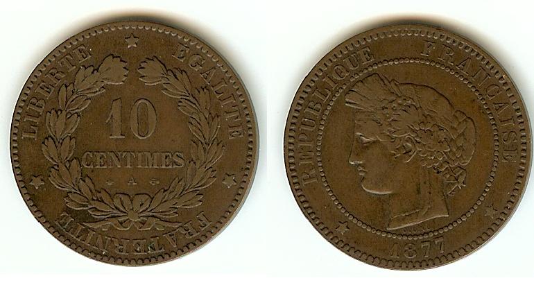 10 centimes Cérès 1877 Paris TB+ à TTB